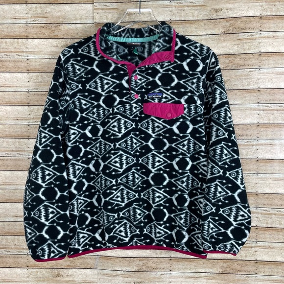 Patagonia Jackets & Blazers - Patagonia Synchilla Snap T Fleece Pullover Ikat Big Fish Black Women size Small